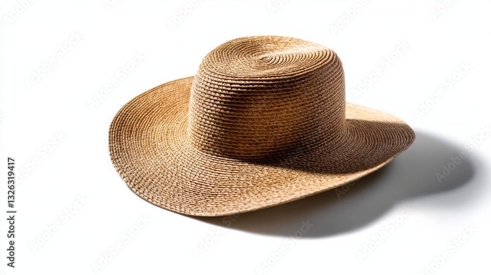 A straw hat is sitting on a white background A straw hat is sitting on a white background