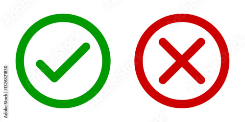 Free Download Green check mark and red cross symbol representing correct and incorrect choices, approval and rejection, success and failure. Isolated on white background. Icons, vector. - GFXLoad