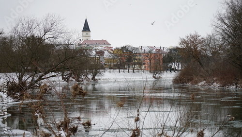 Prerov town in the winter day and night
