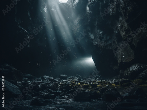 Cave systems reveal explorers moving carefully as formations grow silently, beams cutting the dark