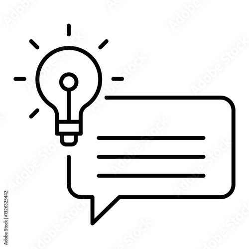 Chat bubble icon with a light bulb representing brainstorming, idea sharing, creative discussions, and innovation collaboration