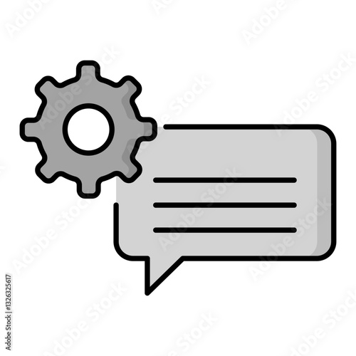 Chat bubble icon with a gear representing system settings, conversation customization, automated messaging, and workflow configuration