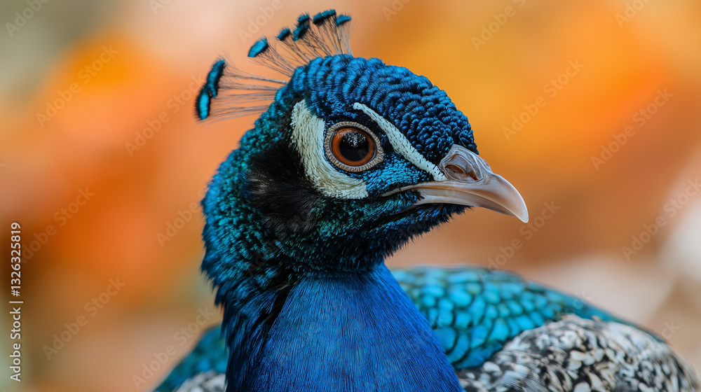 This captivating close-up showcases the intricate details of a peacock pavo cristalus, highlighting its iridescent feathers and striking blue hues in a lush environment This captivating close-up showcases the intricate details of a peacock pavo cristalus, highlighting its iridescent feathers and striking blue hues in a lush environment