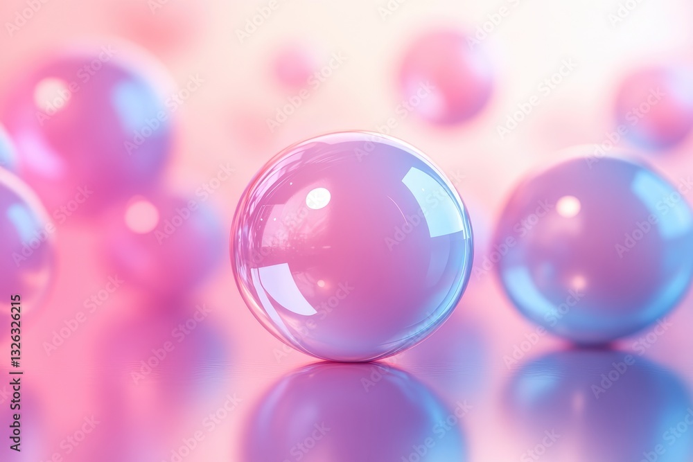 Pink and purple spheres reflecting light on a gradient background Pink and purple spheres reflecting light on a gradient background
