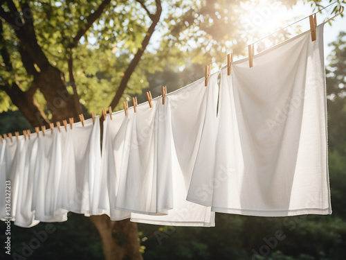 Wallpaper Mural Sheets drying on a clothesline, fluttering in the breeze, displaying fresh simplicity Torontodigital.ca