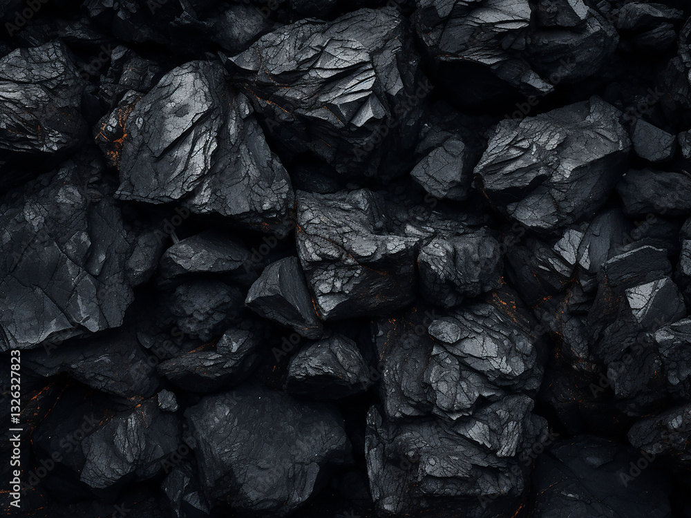 Detailed coal surface layers showing compressed texture and black earth appearance Detailed coal surface layers showing compressed texture and black earth appearance