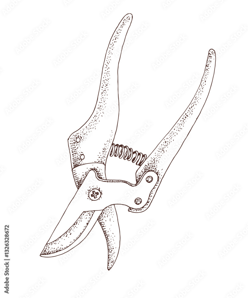 Fototapeta premium Garden scissors hand drawn vector illustration