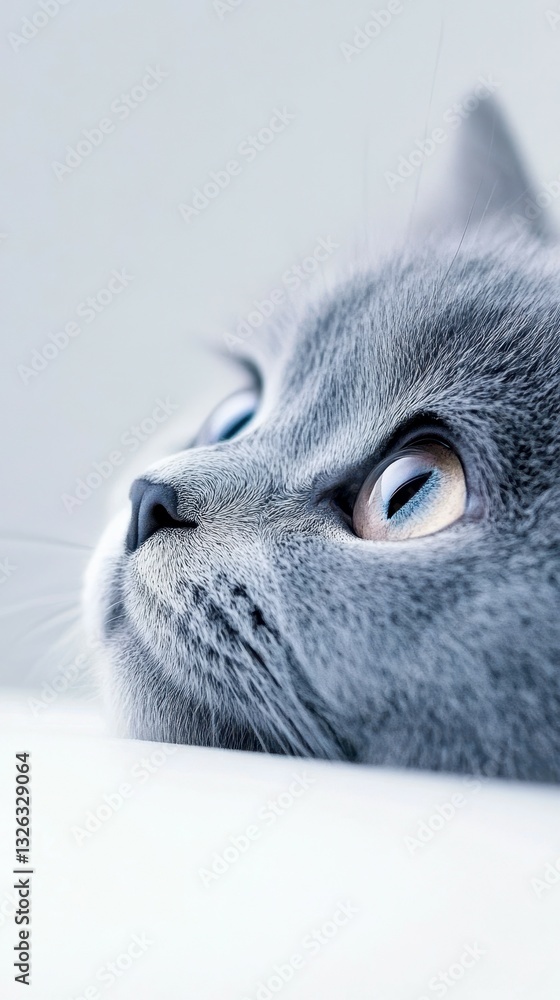 Mystical Gaze of a British Shorthair: Captivating close-up of a British Shorthair cat, showcasing its piercing yellow eyes and soft, gray fur. Mystical Gaze of a British Shorthair: Captivating close-up of a British Shorthair cat, showcasing its piercing yellow eyes and soft, gray fur.