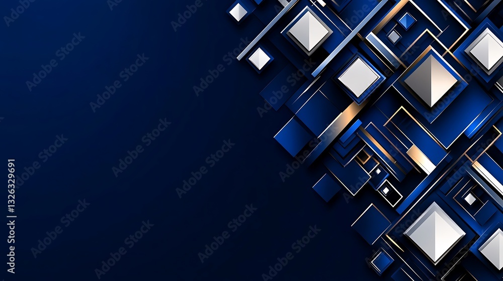 Obraz premium Abstract Blue and Gold Geometric Digital Illustration AI Generated