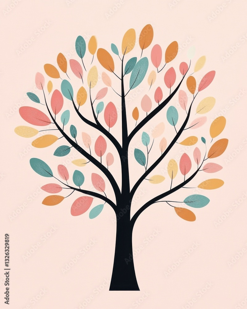 Fototapeta premium Colorful Autumn Tree Illustration on Pink Background