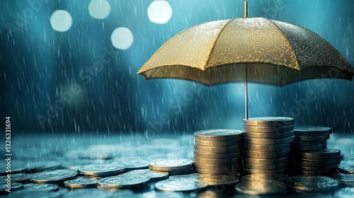 Wallpaper Mural A pile of coins is sitting on a wet surface under an umbrella Torontodigital.ca