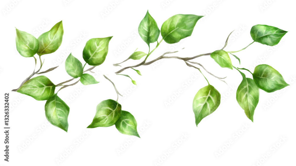Fototapeta premium green leaf branches illustration in watercolor isolated on white background