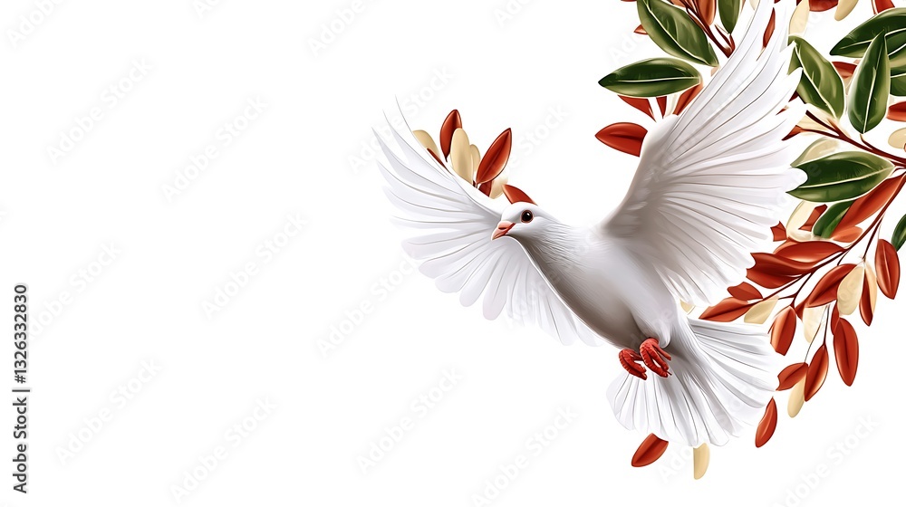 Obraz premium White Dove in Flight: Digital Painting of Peace and Tranquility AI Generated