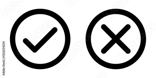 Vector set of flat round.  check mark and cross mark isolated with white background. X mark . Checkmark, exclamation round, cross mark icons.