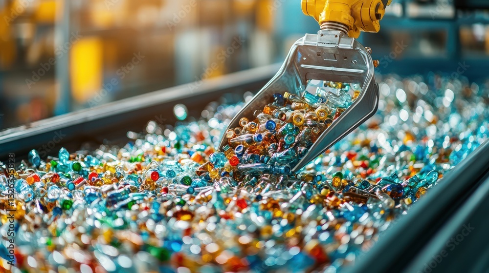 custom made wallpaper toronto digitalA machine scoops colorful glass pieces in a recycling facility.