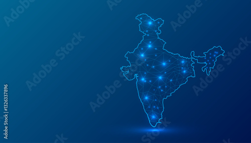 India map - concept of communication technology, graphic of low poly.