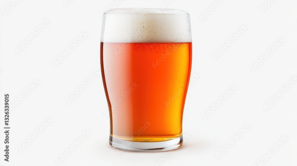 A single glass of golden beer on clean white background, refreshing beverage A single glass of golden beer on clean white background, refreshing beverage