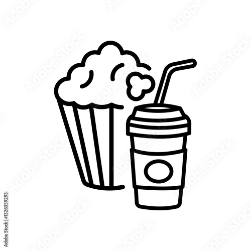 Black single popcorn pack line icon, simple movie snack combo design pictogram, infographic vector for app logo web button ui ux interface elements isolated on white background