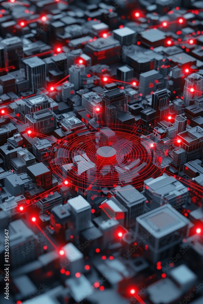 Fototapeta premium A map overlay of safe pathways surrounded by red-marked zones