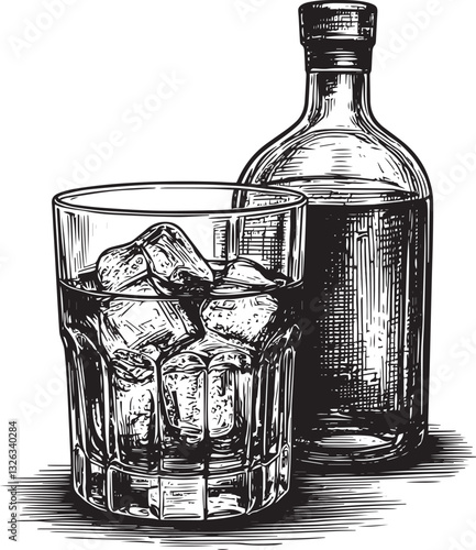 Whisky glass and bottle vector illustration