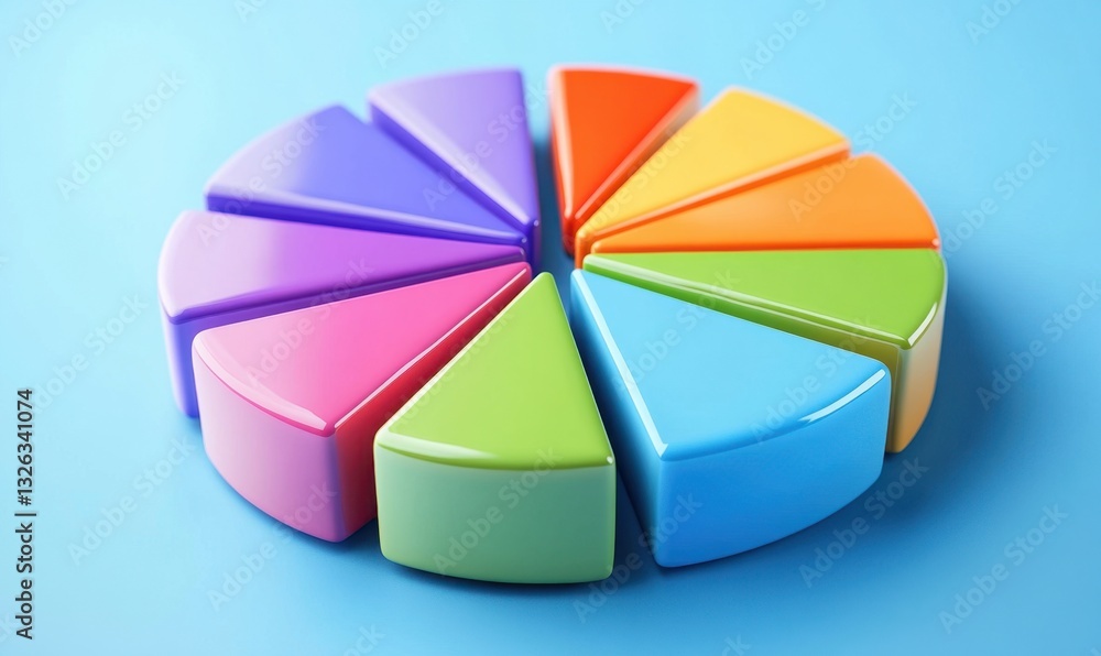 Obraz premium Colorful 3D pie chart segments on blue background for data visualization