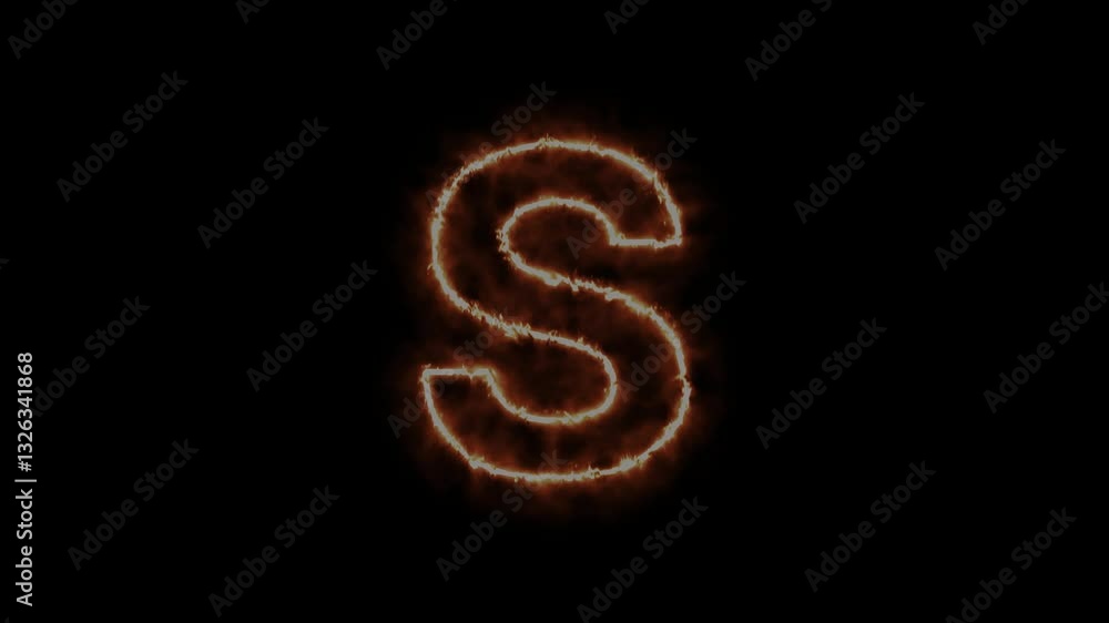 4K fire S alphabet on black background. Technology video material animation 4K fire S alphabet on black background. Technology video material animation