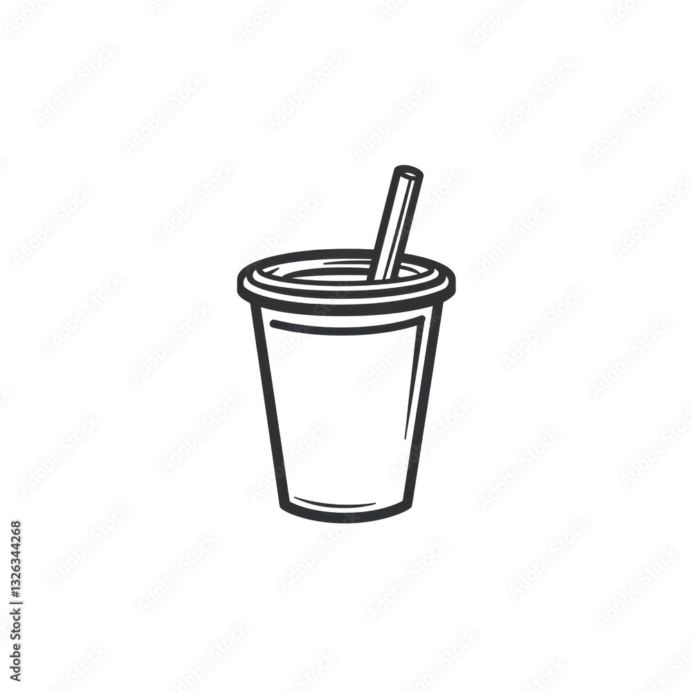 Line drawing of a drink cup featuring a straw, conveying a modern and clean aesthetic ideal for various creative projects. Line drawing of a drink cup featuring a straw, conveying a modern and clean aesthetic ideal for various creative projects.