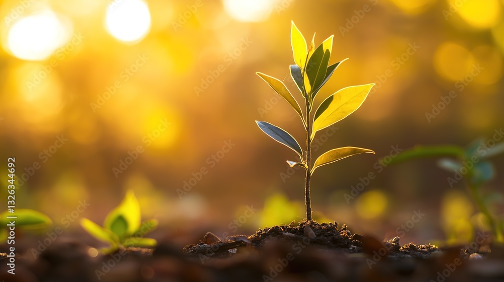 Young Tree Thrives in Golden Light, Symbolizing Growth and Harmony with Nature Young Tree Thrives in Golden Light, Symbolizing Growth and Harmony with Nature