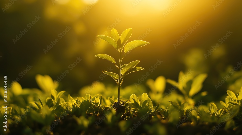 Young Tree Thrives in Golden Light, Symbolizing Growth and Harmony with Nature Young Tree Thrives in Golden Light, Symbolizing Growth and Harmony with Nature