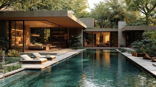 Wallpaper Mural Modern house with pool and lush garden. Torontodigital.ca