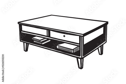 Silhouette of a minimalist coffee table with a lower shelf for storage vector art illustration