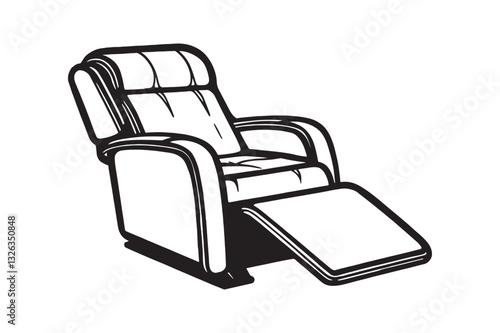 Silhouette of a recliner chair with an extended footrest and shown in side view vector art illustration