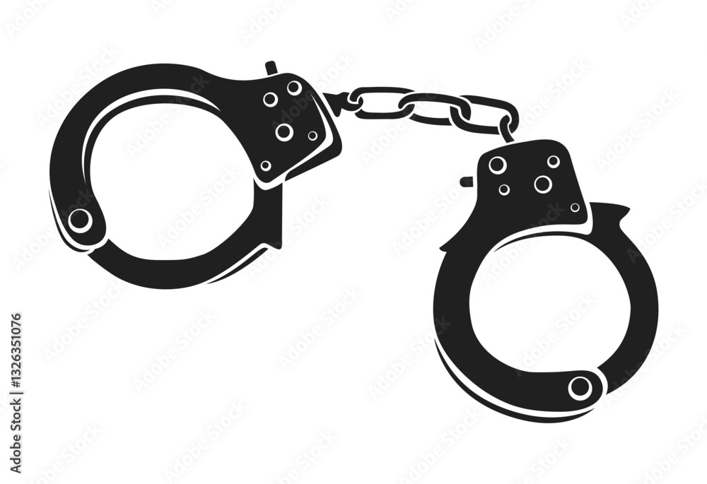 Silhouette black handcuffs chain illustration art. Jail, prison, criminal element isolated from background Silhouette black handcuffs chain illustration art. Jail, prison, criminal element isolated from background