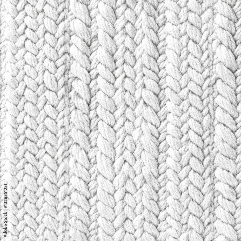 Close-up of Knitted White Wool: Texture and Braided Pattern for a Cozy and Warm Winter Fabric Detail Close-up of Knitted White Wool: Texture and Braided Pattern for a Cozy and Warm Winter Fabric Detail