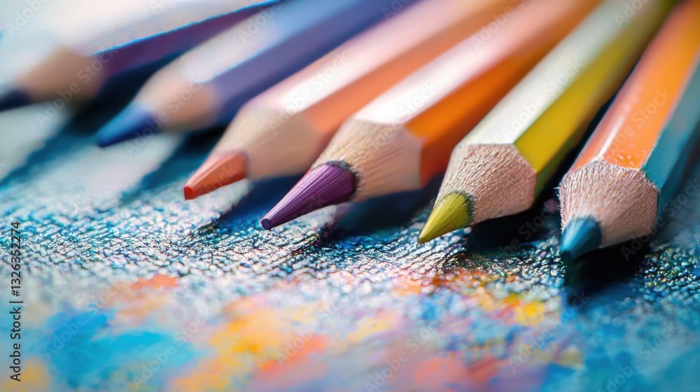 Obraz premium Vibrant colored pencils arranged neatly on a white surface ready for artistic creations
