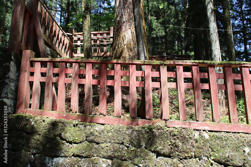 wood palisade in a temple in nikko in japan