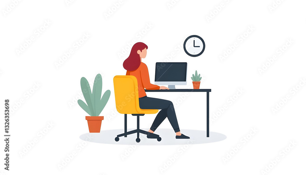 illustration of a businesswoman working on computer illustration of a businesswoman working on computer