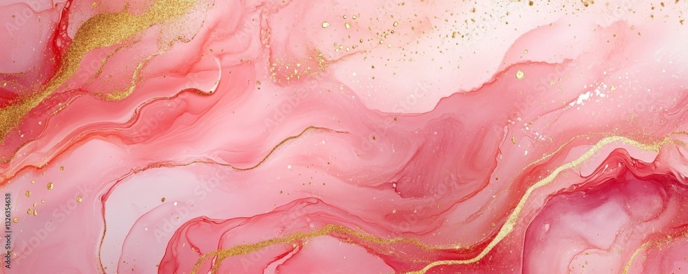 Abstract background features pink and white fluid art with gold glitter accents, creating a luxurious marble effect Abstract background features pink and white fluid art with gold glitter accents, creating a luxurious marble effect