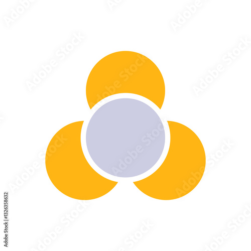 Simple geometric shape with three yellow petals surrounding a grey circle in the center.