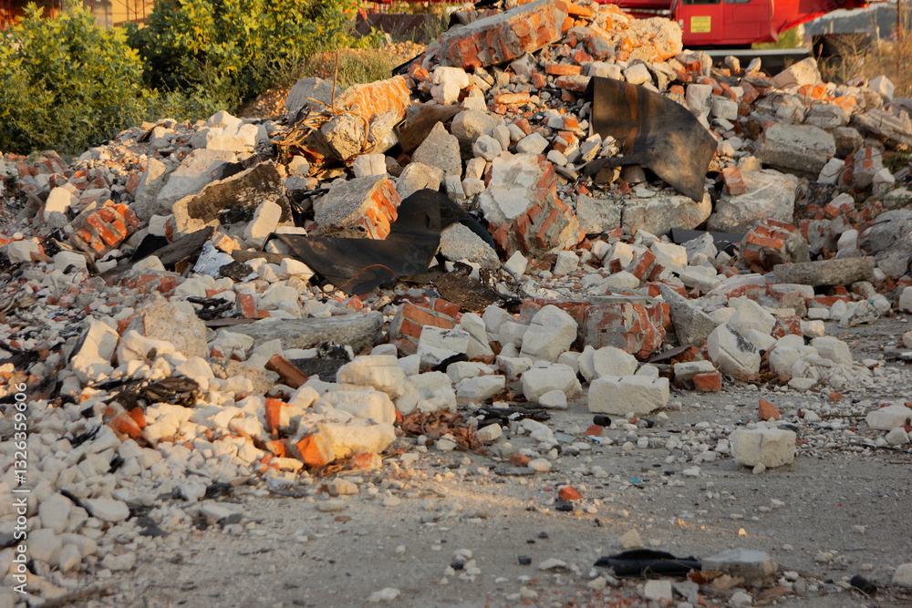 construction waste. A pile of red bricks. construction waste. A pile of red bricks.