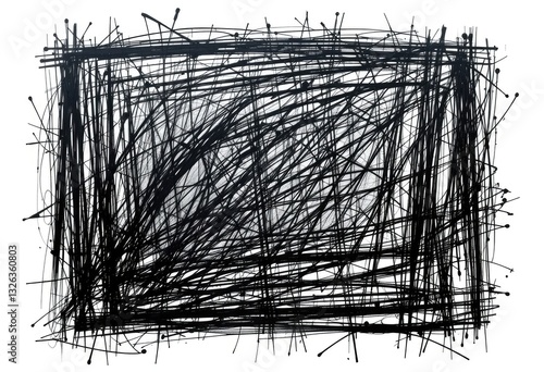 Abstract Black Line Art Design with Scribbles on White Background