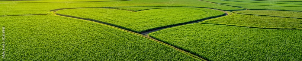A romantic farm scene with rice fields in the shape of intertwined hearts A romantic farm scene with rice fields in the shape of intertwined hearts