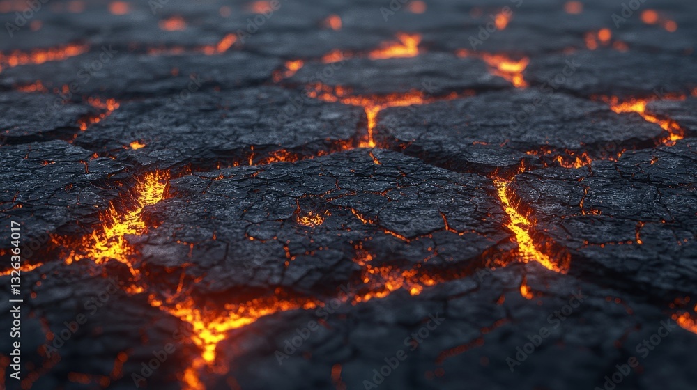 Glowing Lava Cracks on Dark Volcanic Surface with Fiery Detail Glowing Lava Cracks on Dark Volcanic Surface with Fiery Detail