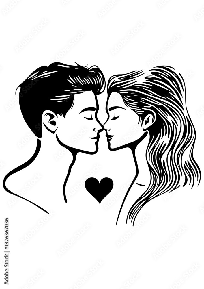 Romantic couple vector illustration, black and white line art, gift ideas, engrave laser, tattoo idea, logo design, vector sketch, couple love silhouette with heart Romantic couple vector illustration, black and white line art, gift ideas, engrave laser, tattoo idea, logo design, vector sketch, couple love silhouette with heart