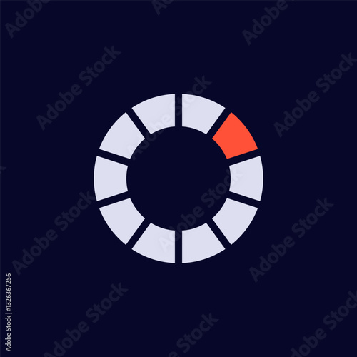 Circular loading icon with a red segment indicating progress. simple design for user interface.