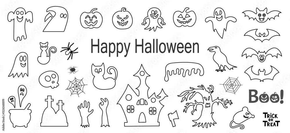 Big set of silhouettes of Halloween on a white background. Vector illustration Big set of silhouettes of Halloween on a white background. Vector illustration
