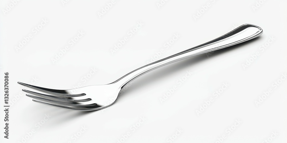 Simple stainless steel fork resting on a clean white surface with no distractions Simple stainless steel fork resting on a clean white surface with no distractions
