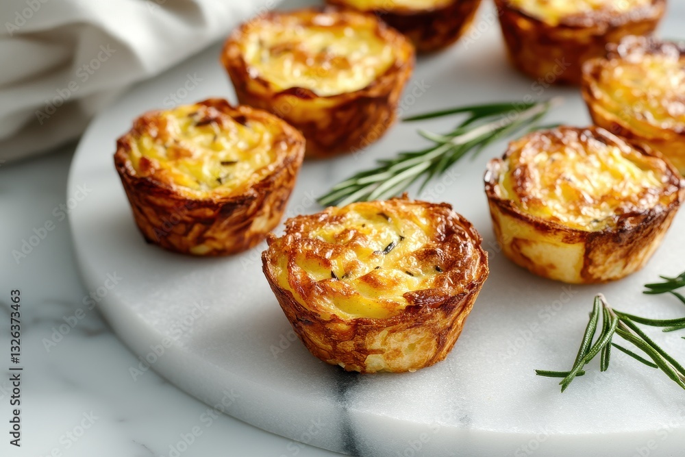 Delicious Mini Quiches with Cheesy Filling and Fresh Herbs Displayed Delicious Mini Quiches with Cheesy Filling and Fresh Herbs Displayed