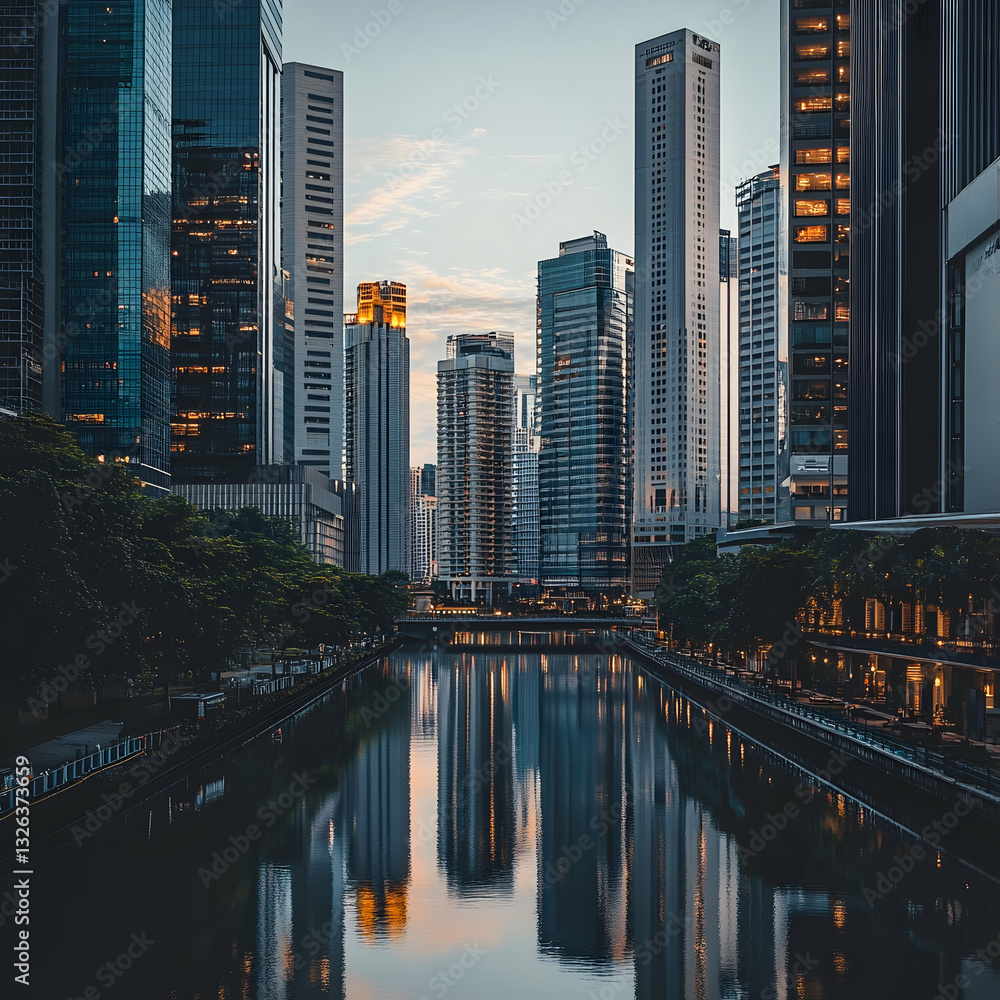 Fototapeta premium City skyline reflected in canal