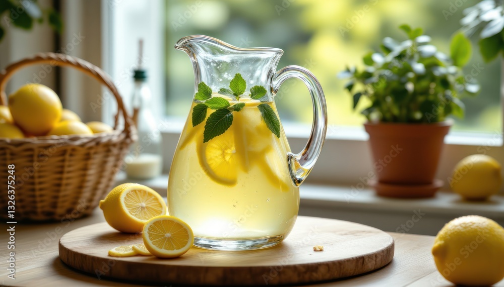 Refreshing Homemade Lemonade Pitcher with Lemons and Mint Summer Drink Refreshing Homemade Lemonade Pitcher with Lemons and Mint Summer Drink